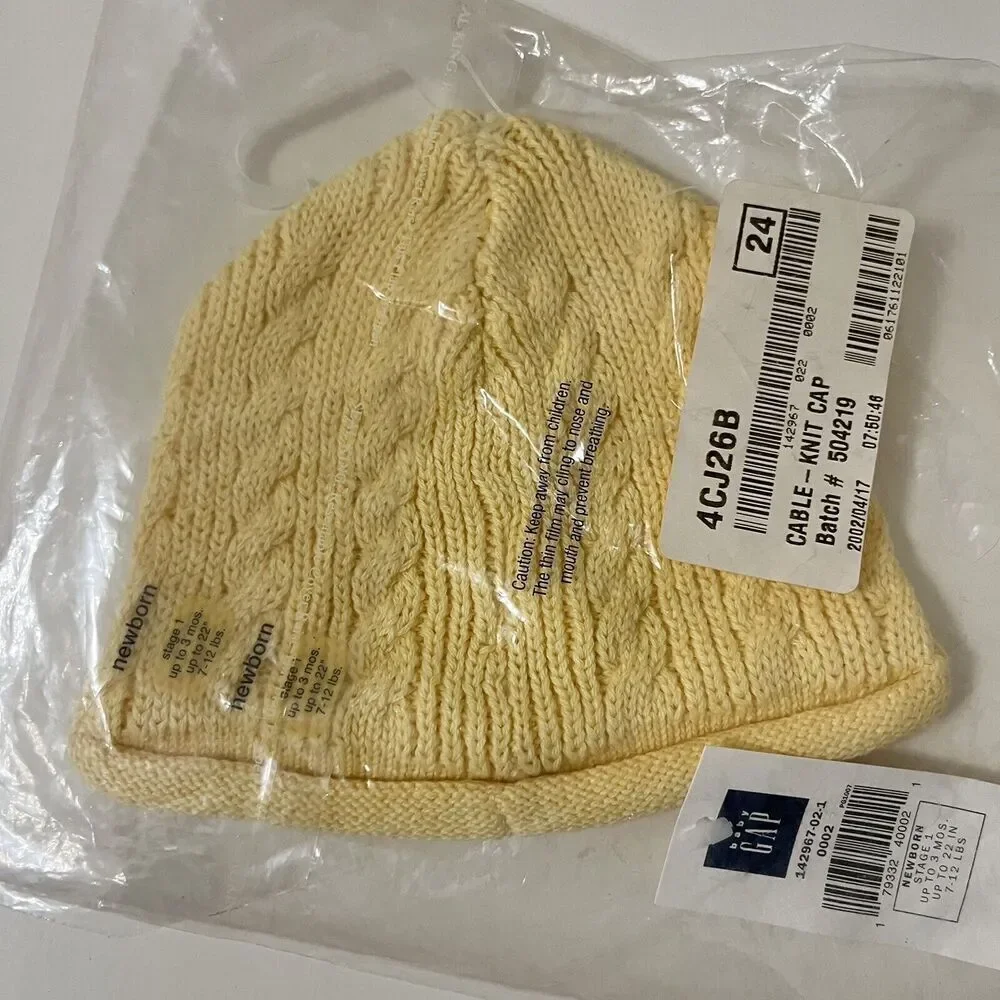 Vintage Baby Gap Yellow Cable Sweater Hat Newborn Stage 1 Up to 3 Months NWT